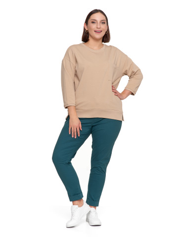 Bluzy - Bluza damska z kieszonką o luźnym kroju BEŻOWY - produkt 7