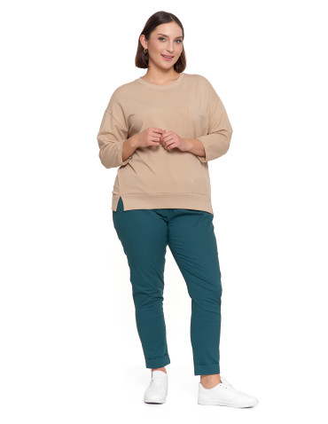 Bluzy - Bluza damska z kieszonką o luźnym kroju BEŻOWY - produkt 10