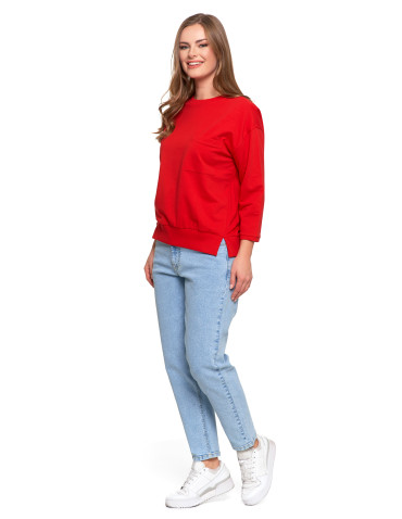 Bluzy - Bluza damska z kieszonką o luźnym kroju CZERWONY - produkt 2