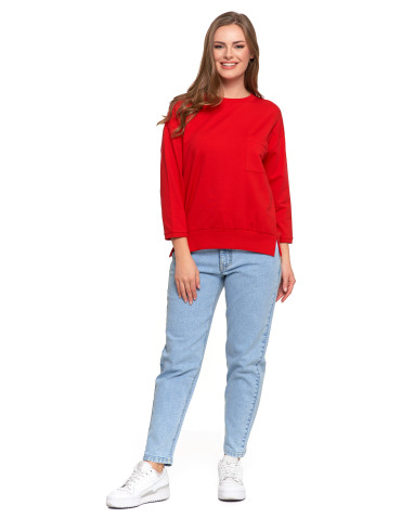 Bluzy - Bluza damska z kieszonką o luźnym kroju CZERWONY - produkt 5