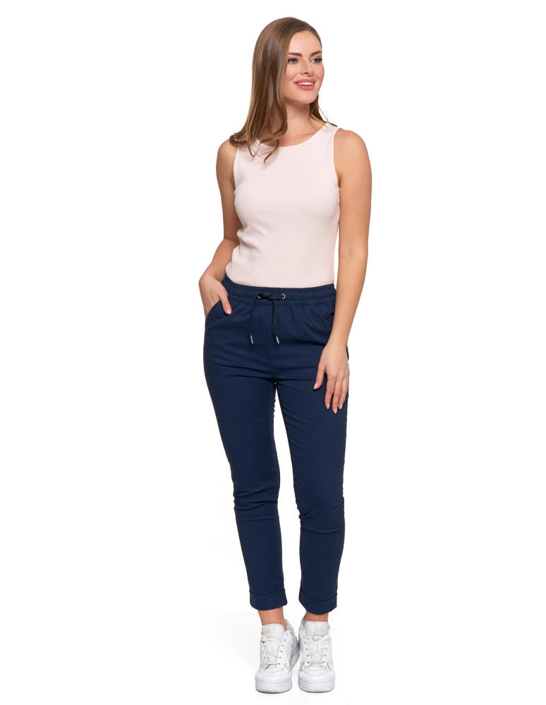 Spodnie - Spodnie damskie jogger w stylu casual z bawełny GRANATOWY - produkt moraj.pl 1