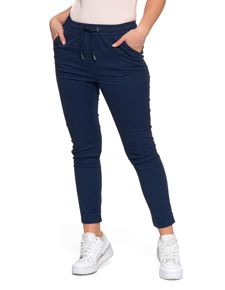 Spodnie - Spodnie damskie jogger w stylu casual z bawełny GRANATOWY - produkt moraj.pl 5
