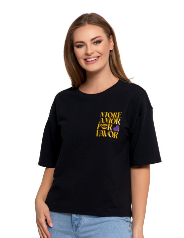 Koszulki i topy - T-shirt damski o luźnym kroju z napisami CZARNY - produkt 1