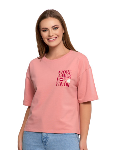 Koszulki i topy - T-shirt damski o luźnym kroju z napisami RÓŻOWY - produkt 1