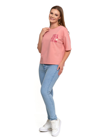 Koszulki i topy - T-shirt damski o luźnym kroju z napisami RÓŻOWY - produkt 3