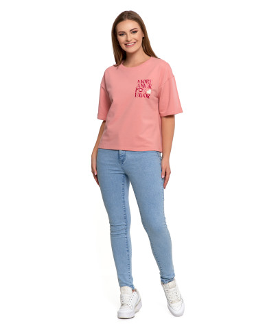 Koszulki i topy - T-shirt damski o luźnym kroju z napisami RÓŻOWY - produkt 4