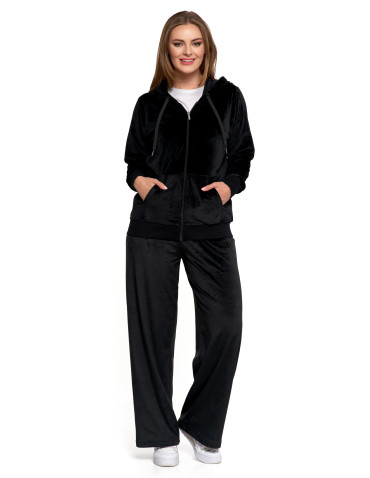 Bluzy - Damska welurowa bluza z kapturem i zamkiem CZARNY - produkt 5
