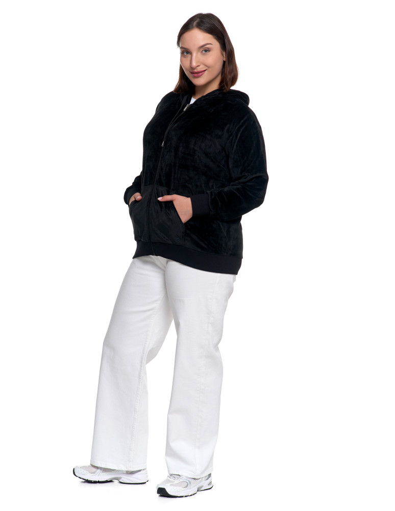 Bluzy - Damska welurowa bluza z kapturem i zamkiem CZARNY - produkt moraj.pl 9