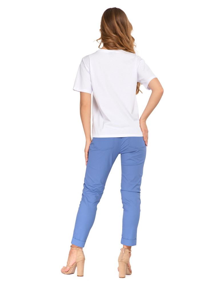 Koszulki i topy - T-shirt damski z bawełny klasyczny z efektem peach touch BIAŁY - produkt moraj.pl 4