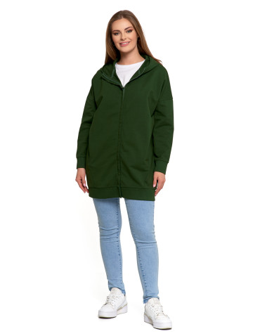 Bluzy - Bluza damska dresowa długa z kapturem i zamkiem ZIELONY - produkt 6