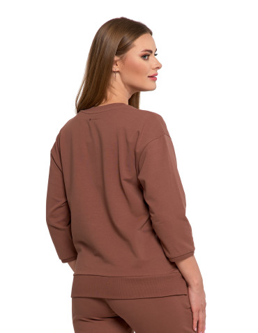 Bluzy - Bluza dresowa damska z rękawem 3/4 i rozcięciem po bokach BRĄZOWY - produkt 2