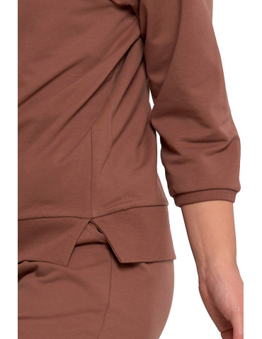Bluzy - Bluza dresowa damska z rękawem 3/4 i rozcięciem po bokach BRĄZOWY - produkt 4