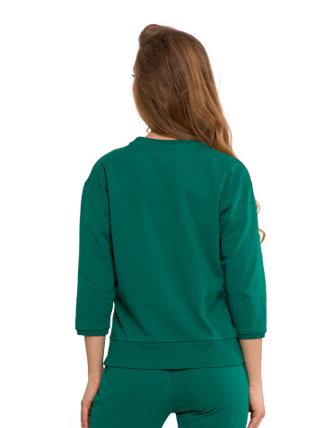 Bluzy - Bluza dresowa damska z rękawem 3/4 i rozcięciem po bokach ZIELONY - produkt 40