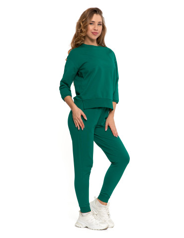 Bluzy - Bluza dresowa damska z rękawem 3/4 i rozcięciem po bokach ZIELONY - produkt 49