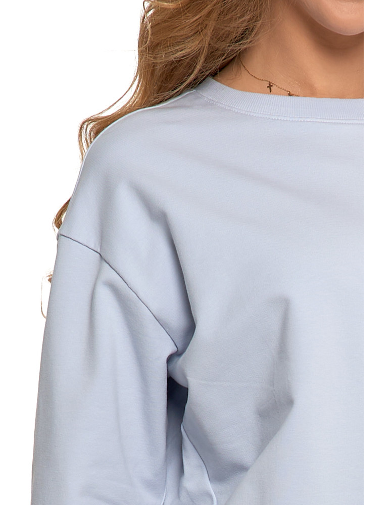 Bluzy - Bluza dresowa damska z rękawem 3/4 i rozcięciem po bokach JASNY NIEBIESKI - produkt moraj.pl 5