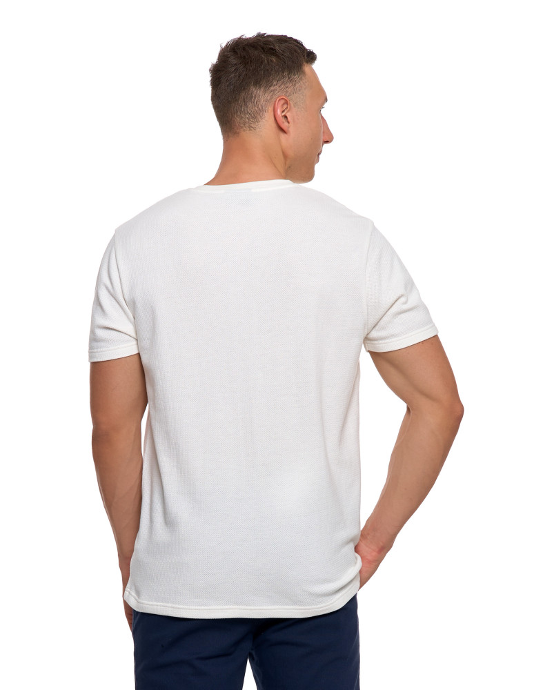 Koszulki, topy, koszule - T-shirt męski bawełniany o strukturalnym splocie typu waffle KREMOWY - produkt moraj.pl 6