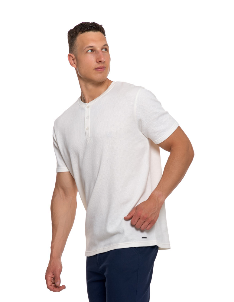 Koszulki, topy, koszule - T-shirt męski bawełniany o strukturalnym splocie typu waffle KREMOWY - produkt moraj.pl 4