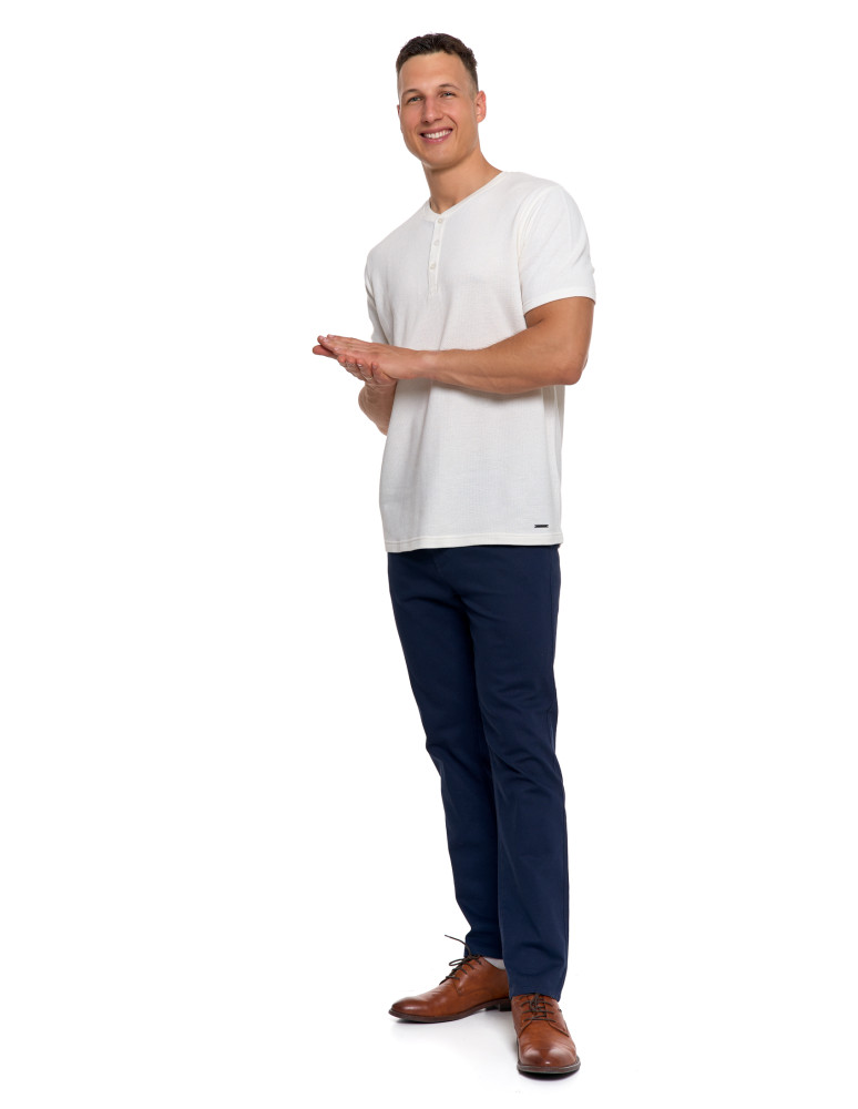 Koszulki, topy, koszule - T-shirt męski bawełniany o strukturalnym splocie typu waffle KREMOWY - produkt moraj.pl 8