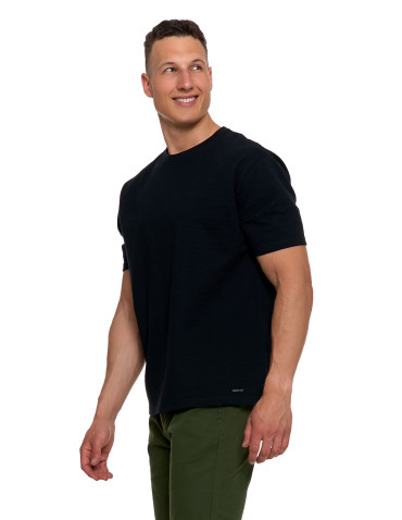 Koszulki, topy, koszule - T-shirt męski 100% bawełniany z prążkowaną strukturą CZARNY - produkt 4