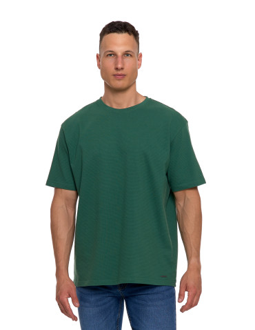 Koszulki, topy, koszule - T-shirt męski 100% bawełniany z prążkowaną strukturą ZIELONY - produkt 3