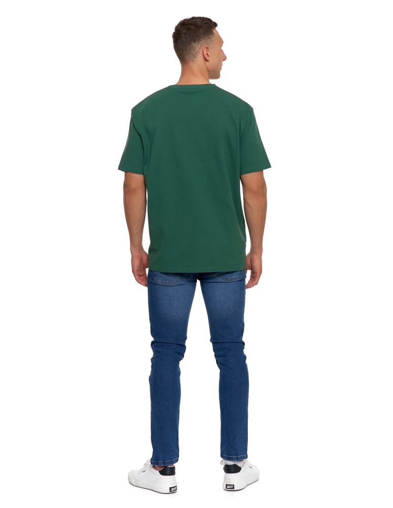 Koszulki, topy, koszule - T-shirt męski 100% bawełniany z prążkowaną strukturą ZIELONY - produkt moraj.pl 8
