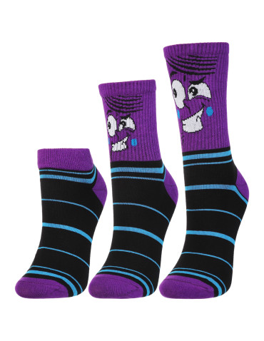 Skarpety - Skarpetki bawełniane unisex z zabawnym wzorem 3-pak FIOLETOWY - produkt 1