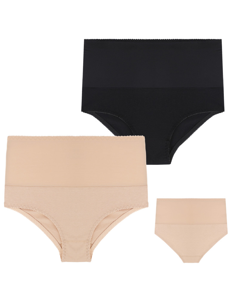 Figi - Majtki damskie maxi bikini z wysokim stanem modelujące 3-pak BEIGE - produkt moraj.pl 4