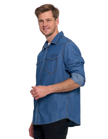 Koszulki, topy, koszule - Koszula męska jeansowa denim klasyczna NIEBIESKI - produkt 4