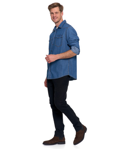 Koszulki, topy, koszule - Koszula męska jeansowa denim klasyczna NIEBIESKI - produkt 8