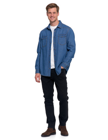 Koszulki, topy, koszule - Koszula męska jeansowa denim klasyczna NIEBIESKI - produkt 9