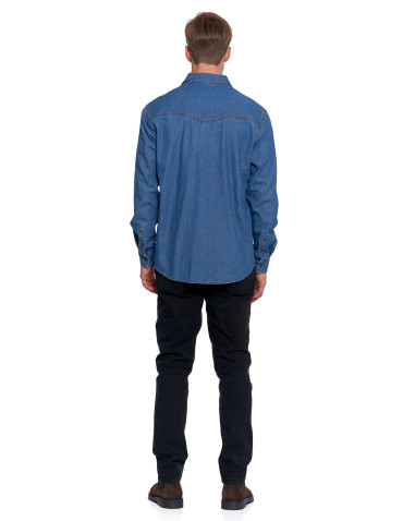 Koszulki, topy, koszule - Koszula męska jeansowa denim klasyczna NIEBIESKI - produkt 10
