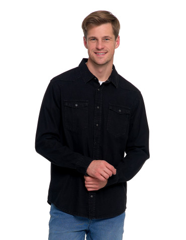 Koszulki, topy, koszule - Koszula męska jeansowa denim klasyczna CZARNY - produkt 2
