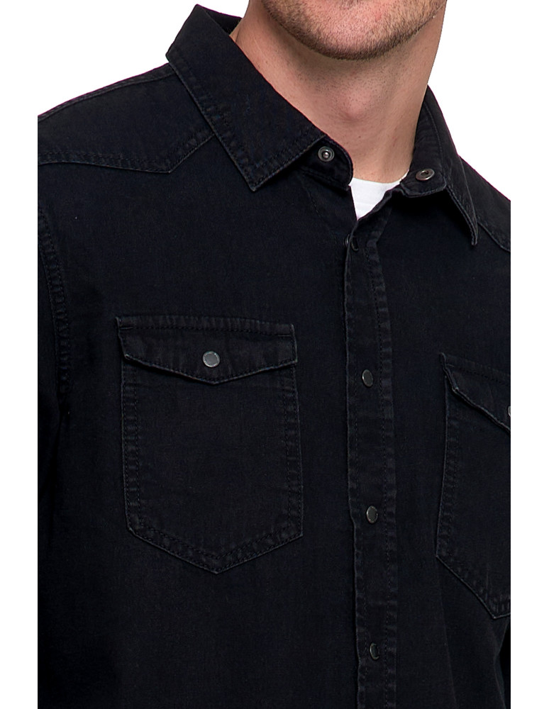 Koszulki, topy, koszule - Koszula męska jeansowa denim klasyczna CZARNY - produkt moraj.pl 4