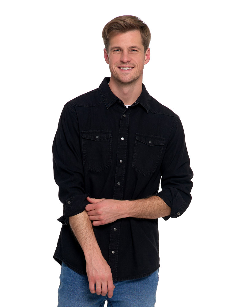 Koszulki, topy, koszule - Koszula męska jeansowa denim klasyczna CZARNY - produkt moraj.pl 5