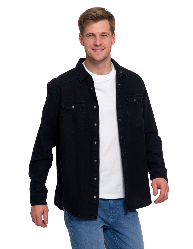 Koszulki, topy, koszule - Koszula męska jeansowa denim klasyczna CZARNY - produkt moraj.pl 6