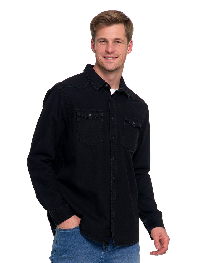 Koszulki, topy, koszule - Koszula męska jeansowa denim klasyczna CZARNY - produkt moraj.pl 7