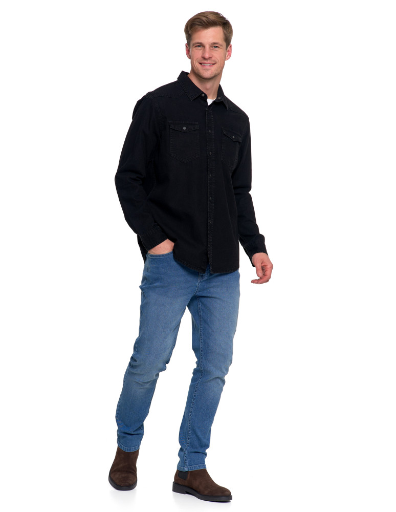 Koszulki, topy, koszule - Koszula męska jeansowa denim klasyczna CZARNY - produkt moraj.pl 9