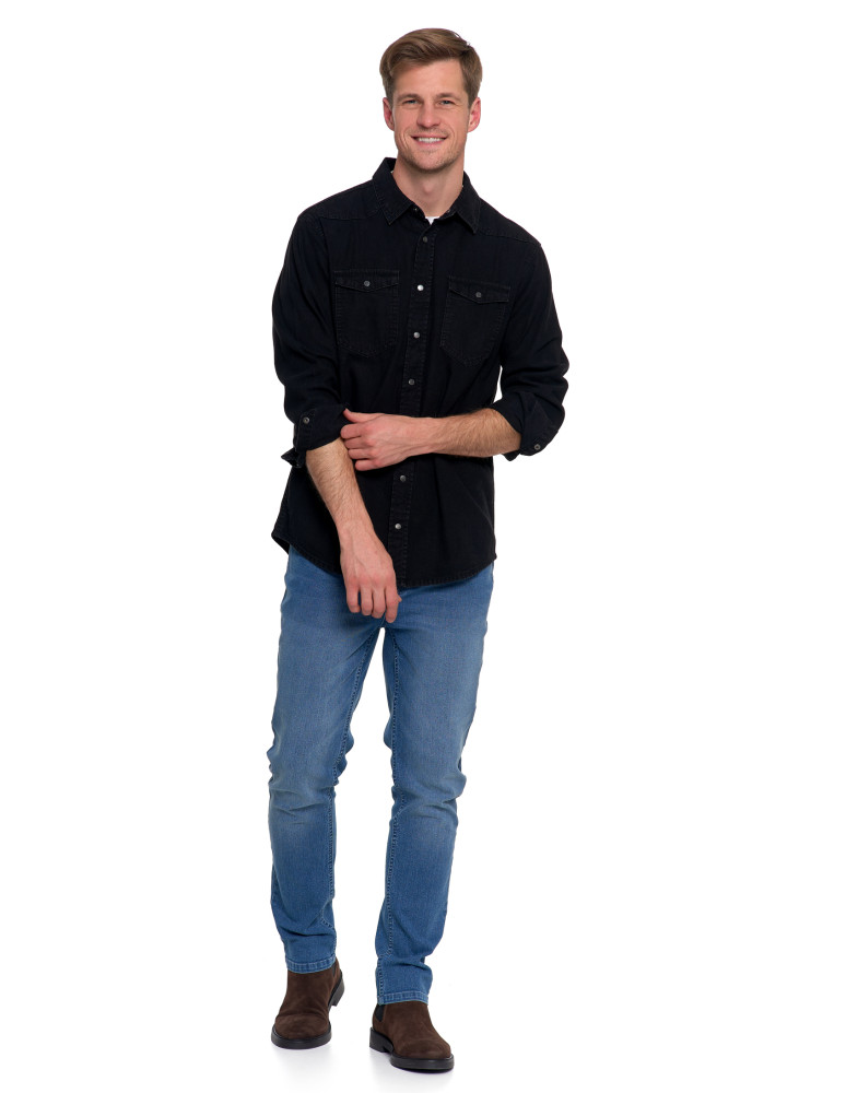 Koszulki, topy, koszule - Koszula męska jeansowa denim klasyczna CZARNY - produkt moraj.pl 11