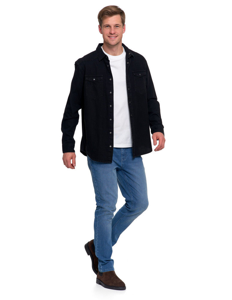 Koszulki, topy, koszule - Koszula męska jeansowa denim klasyczna CZARNY - produkt moraj.pl 12