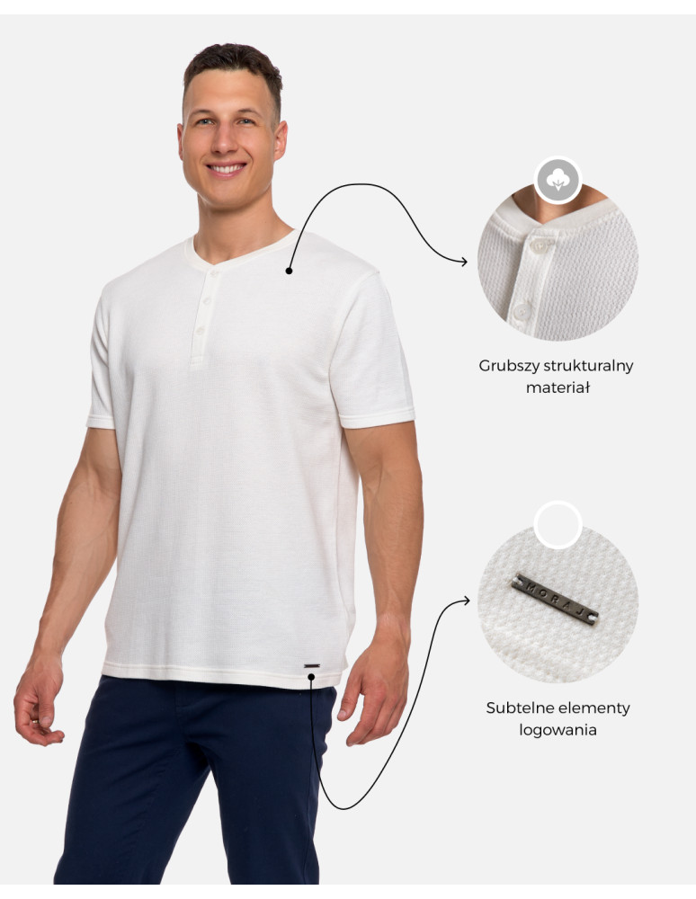 Koszulki, topy, koszule - T-shirt męski bawełniany o strukturalnym splocie typu waffle KREMOWY - produkt moraj.pl 3
