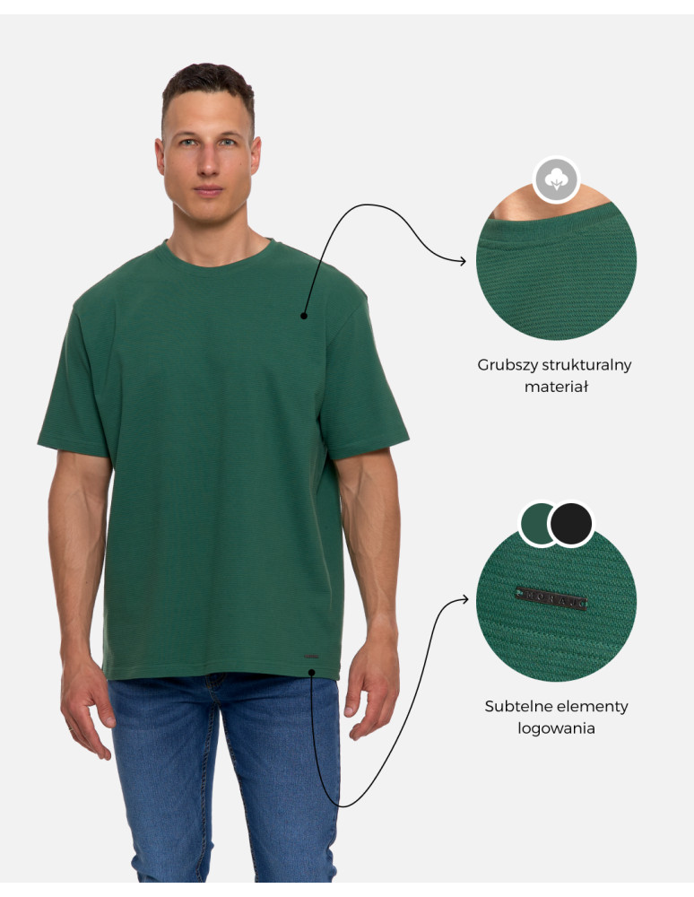 Koszulki, topy, koszule - T-shirt męski 100% bawełniany z prążkowaną strukturą ZIELONY - produkt moraj.pl 2