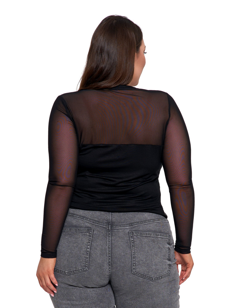 Bluzki i koszule - Elegancka bluzka damska z siateczkowymi wstawkami CZARNY - produkt moraj.pl 12