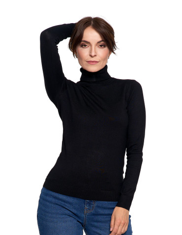 Nowości - Damski golf sweter z wiskozy CZARNY - produkt 4
