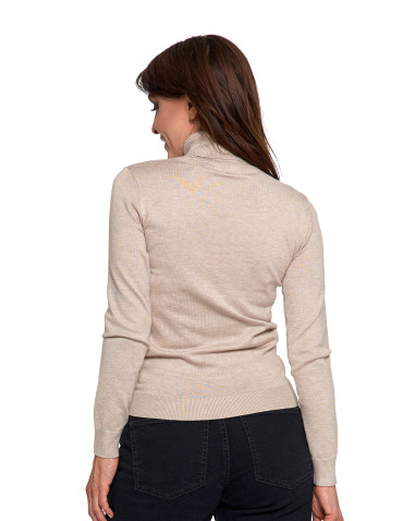 Nowości - Damski golf sweter z wiskozy BEŻOWY - produkt 2
