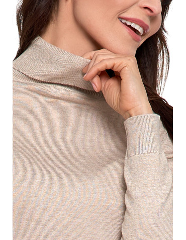 Nowości - Damski golf sweter z wiskozy BEŻOWY - produkt 3