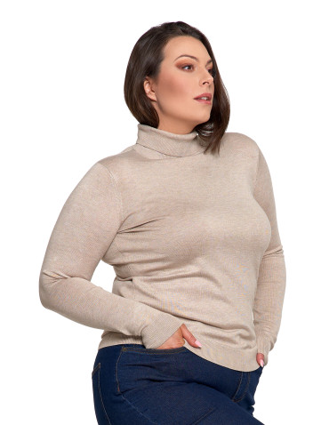 Nowości - Damski golf sweter z wiskozy BEŻOWY - produkt 9