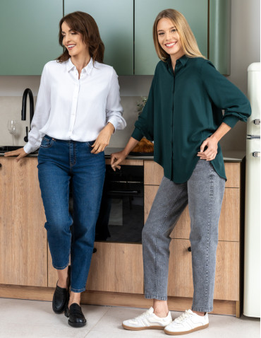 Spodnie - Damskie spodnie jeansowe mom fit SZARY - produkt 12