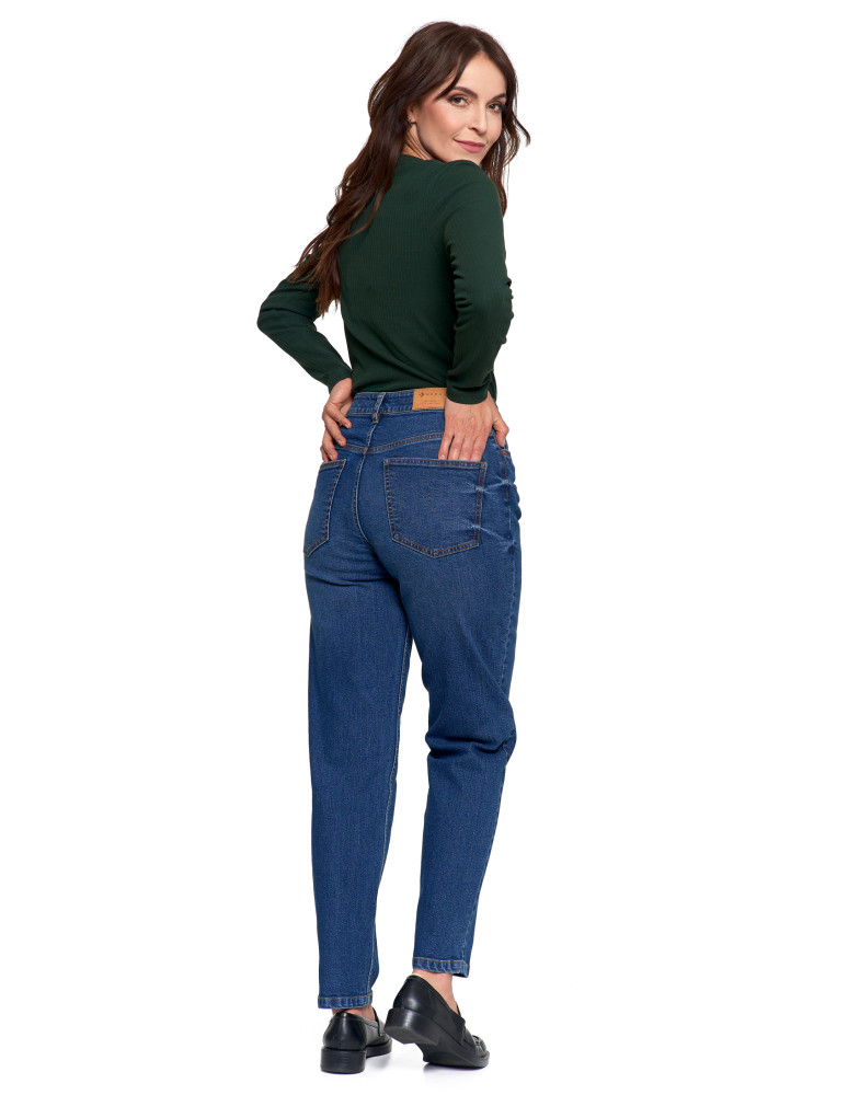 Spodnie - Damskie spodnie jeansowe mom fit NIEBIESKI - produkt moraj.pl 4