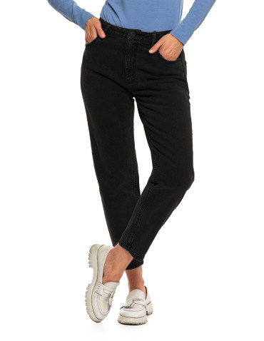 Spodnie - Damskie spodnie jeansowe mom fit CZARNY - produkt 3