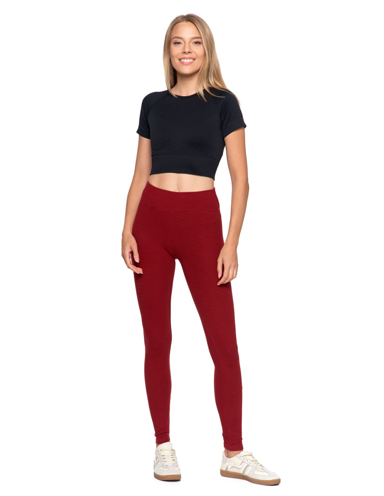 Legginsy - Damskie legginsy z wysokim stanem i prążkowaną strukturą BORDOWY - produkt moraj.pl 1